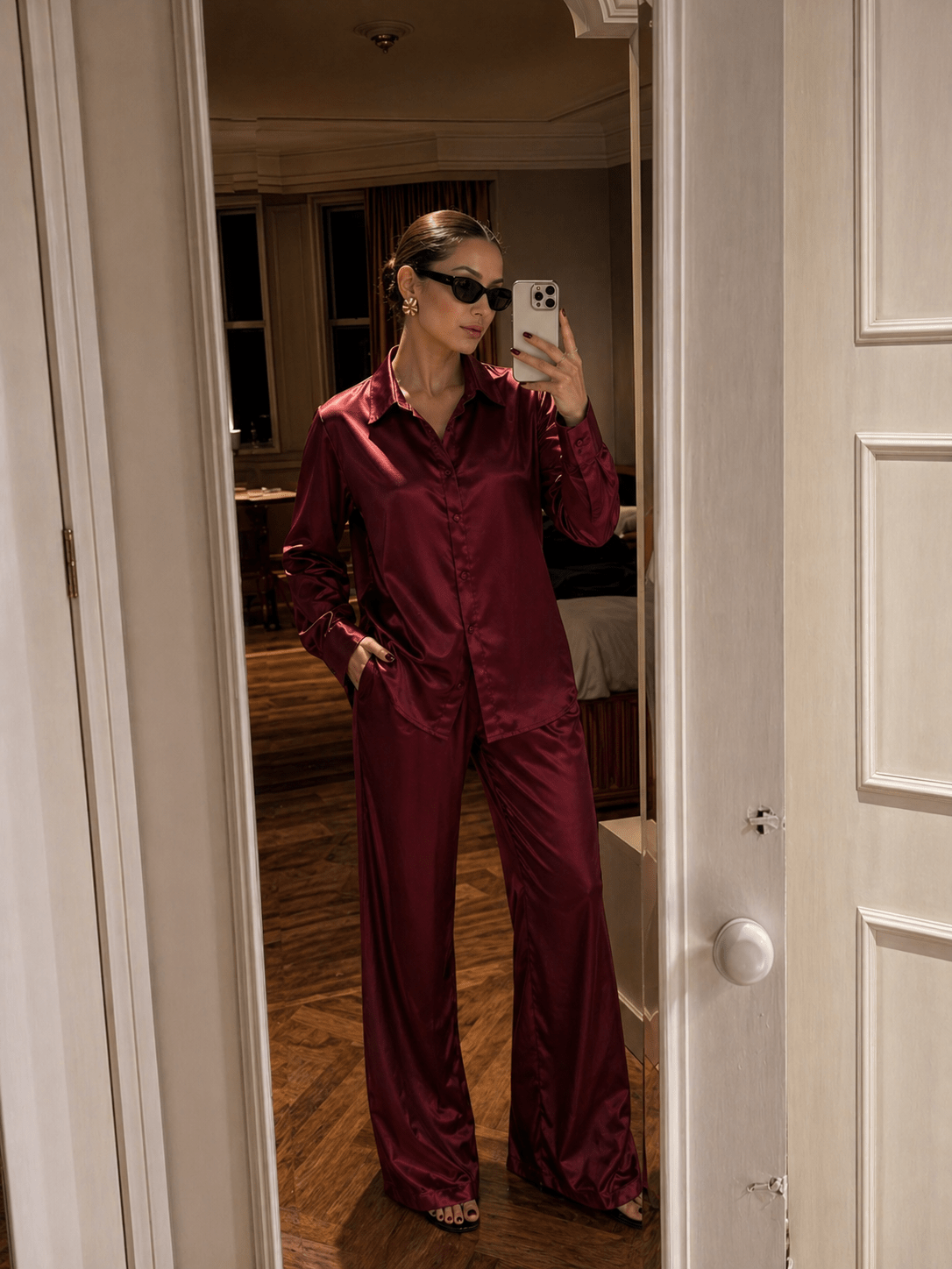 Celine Silk Pants Ruby - NORTHLINE LABEL AS