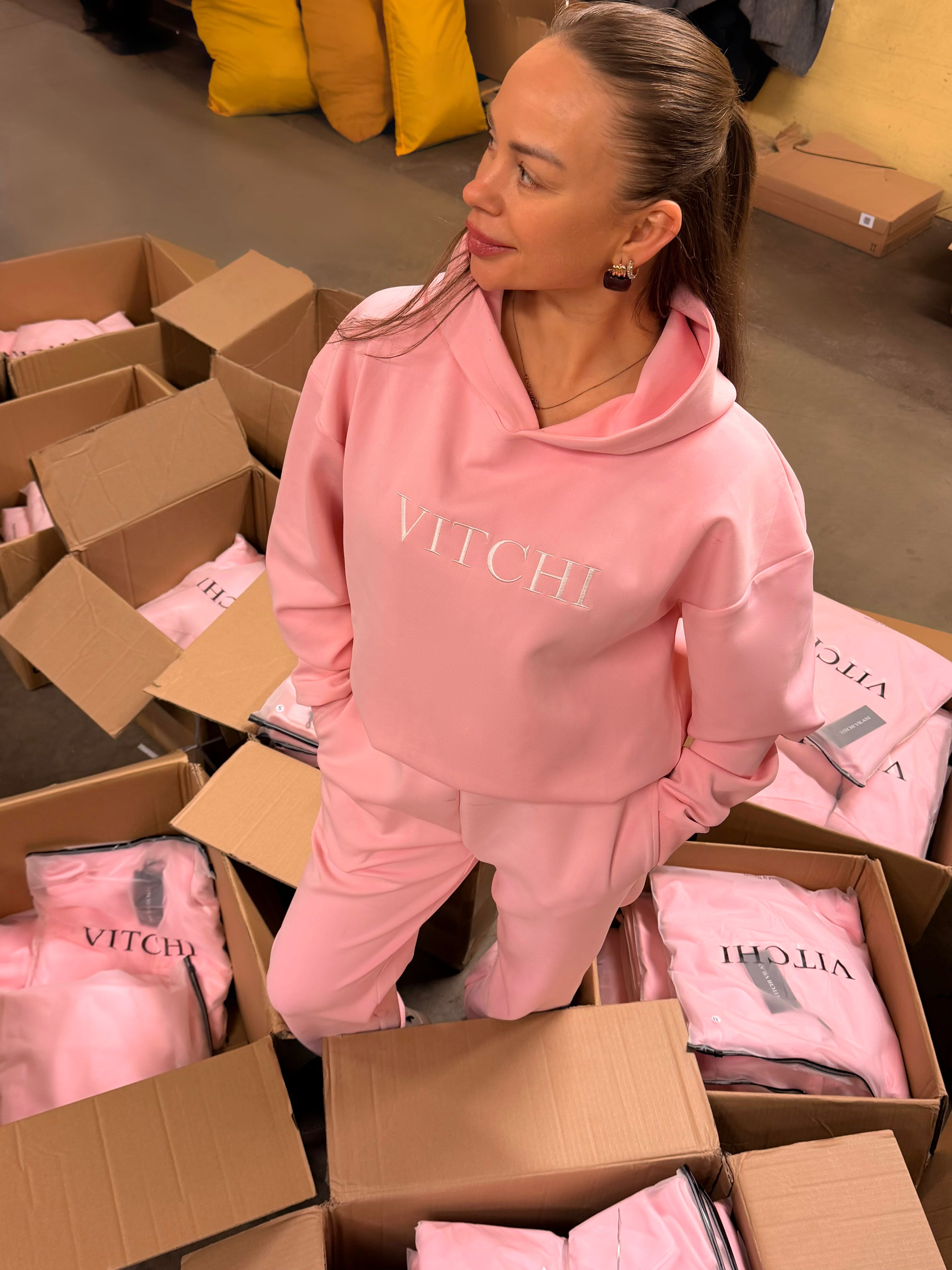 Luxe Tracksuit Hoodie Oversized Baby Pink - NORTHLINE LABEL AS