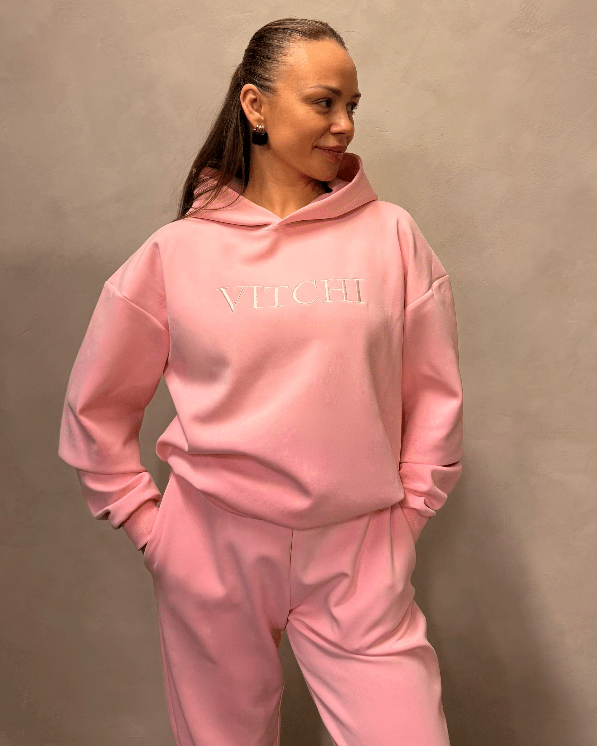 Luxe Tracksuit Hoodie Oversized Baby Pink - NORTHLINE LABEL AS